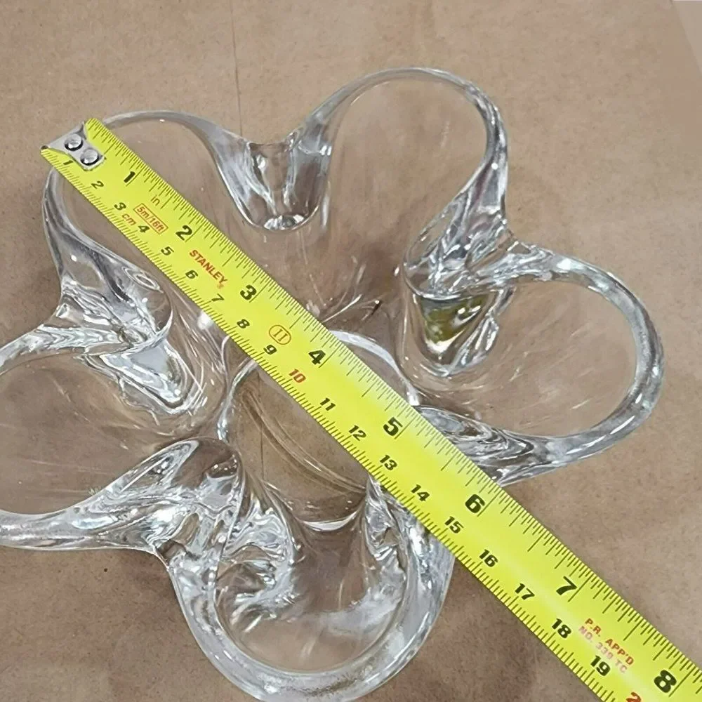2 VTG Clear Tiffin Neodymium Flower 5 Lobe Heavy‎ Art Glass Bowl Candle Holder